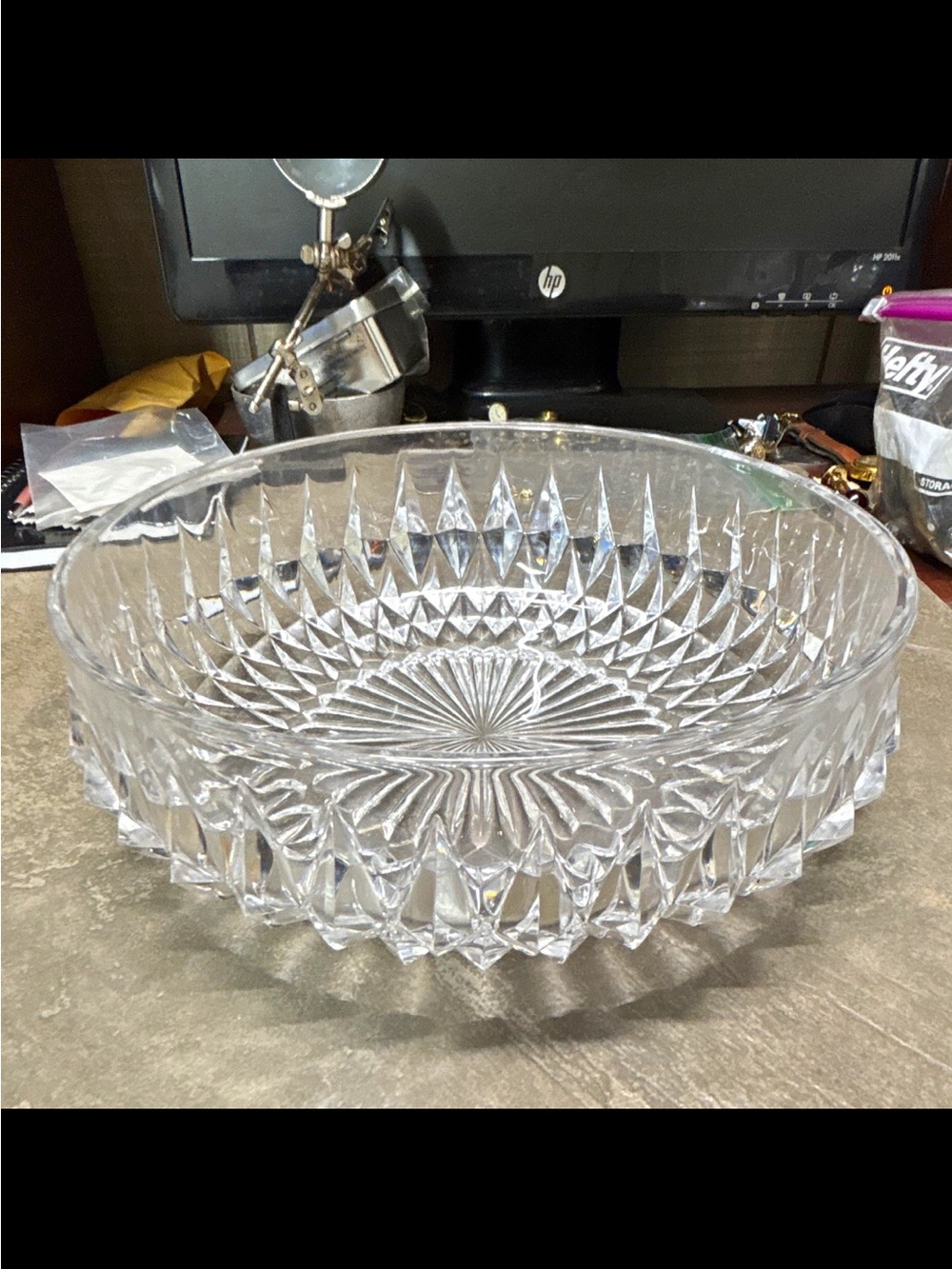 Cut Crystal Serving Bowl - Clear Glass Decorative Centerpiece